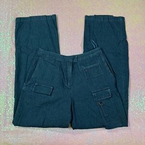 blue lightweight wide leg cargo jeans